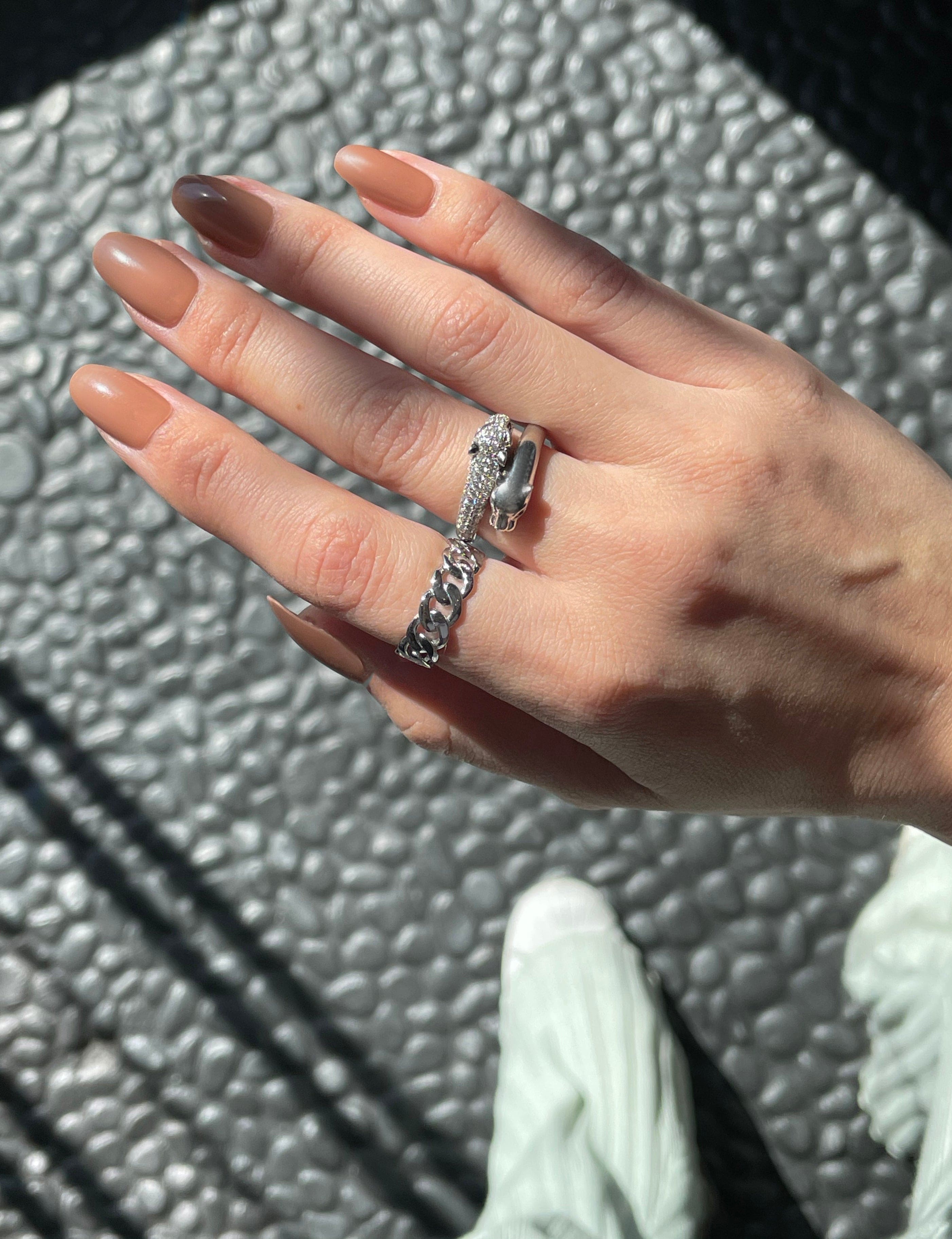 Nialaya Women's Ring Chain Ring in Silver