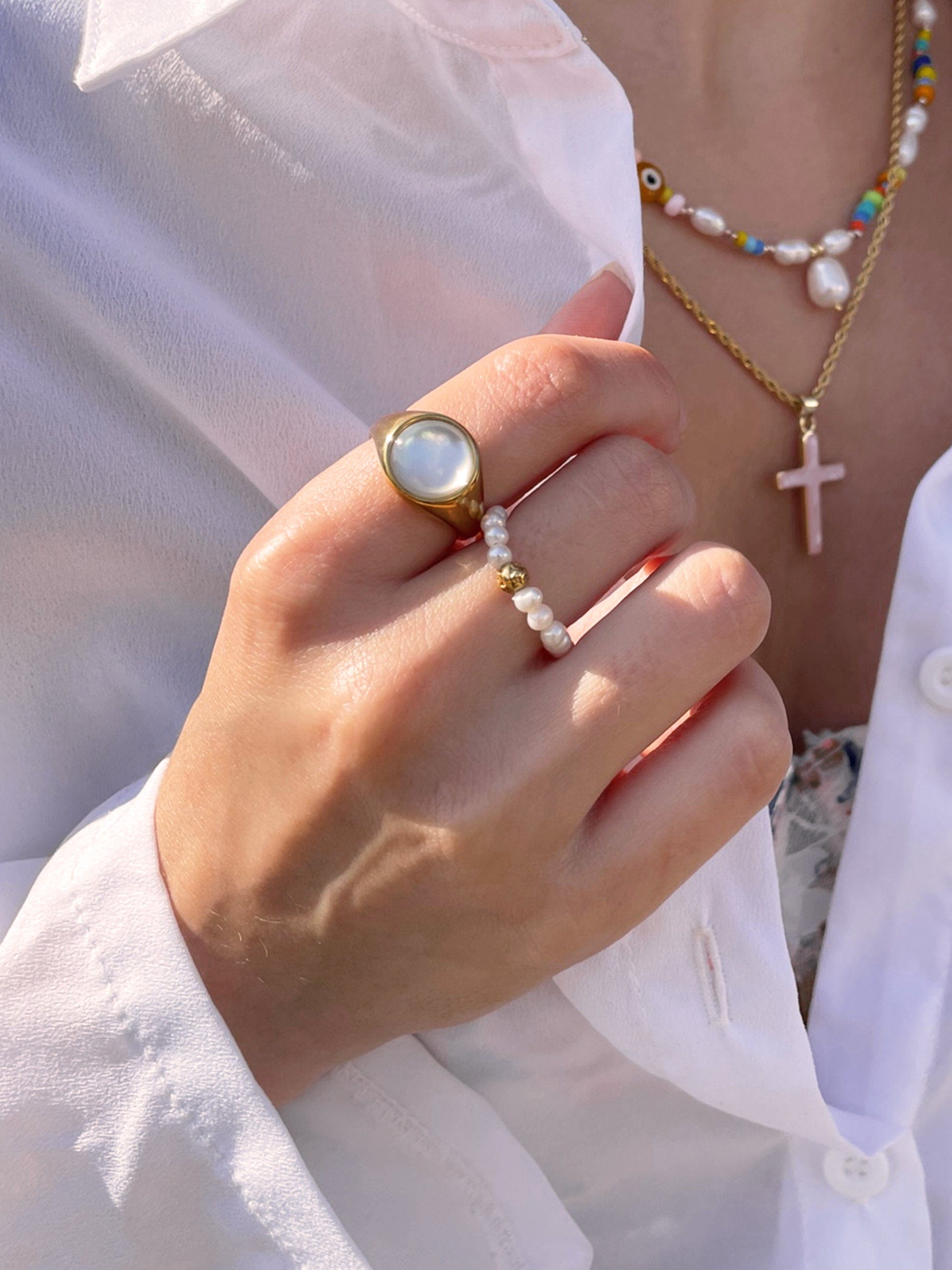 Nialaya Women's Ring Women's Beaded Pearl Ring