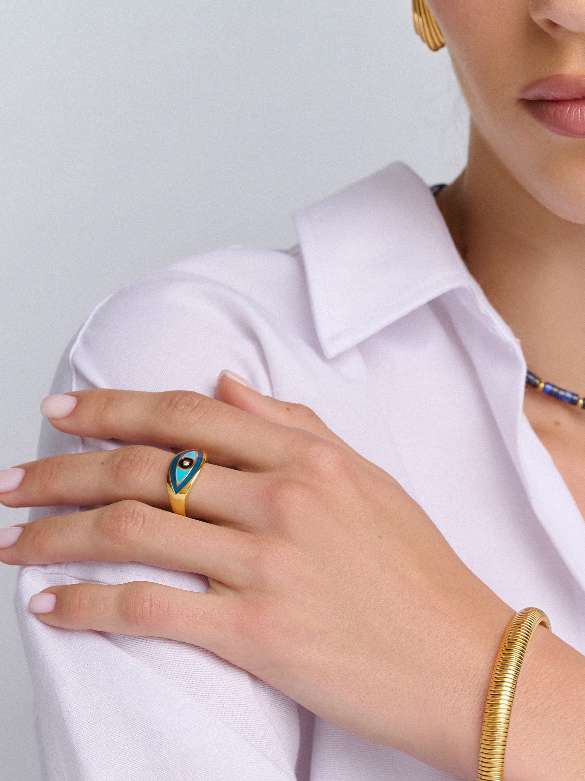 Nialaya Women's Ring Women's Gold Evil Eye Ring Women's Gold Evil Eye Ring