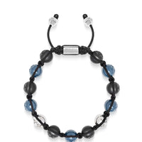Men's Beaded Bracelet with Matte Black, Blue Ceramic & Silver Balls