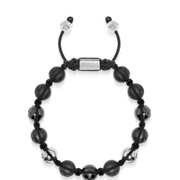 Men's Beaded Bracelet with Matte Black, Glossy Black Ceramic & Silver Beads