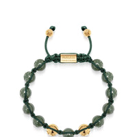 Men's Beaded Bracelet with Glossy Green Ceramic & Gold Beads
