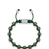 Men's Beaded Bracelet with Glossy Green, Matte Green Ceramic & Silver