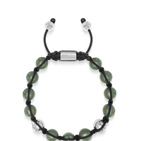 Men's Beaded Bracelet with Matte Green, Glossy Green Ceramic & Silver Beads