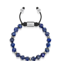 Men's Sterling Silver Faceted Beaded Bracelet with Lapis Lazuli