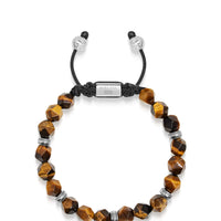 Men's Sterling Silver Faceted Beaded Bracelet with Brown Tiger Eye