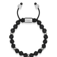 Men's Sterling Silver Faceted Beaded Bracelet with Matte Black Onyx