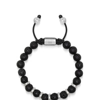Men's Sterling Silver Beaded Bracelet with Lava Stone
