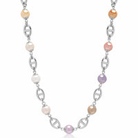 Men's Silver Mariner Chain with Multicolored Pearls