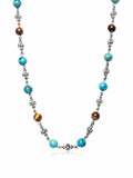 Men's Silver Cross Chain with Turquoise and Brown Tiger Eye