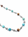 Men's Silver Cross Chain with Turquoise and Brown Tiger Eye