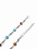 Men's Silver Cross Chain with Turquoise and Brown Tiger Eye