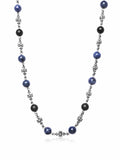 Men's Silver Cross Chain with Matte Onyx and Blue Dumortierite