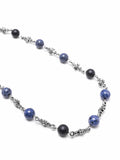 Men's Silver Cross Chain with Matte Onyx and Blue Dumortierite