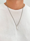 Men's Hand Pendant with a Small Turquoise Gemstone in Silver