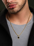 Men's Sterling Silver Necklace with Two-in-One Malachite & Black Onyx Pendant