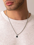 Men's Sterling Silver Necklace with Two-in-One Turquoise & Black Onyx Pendant