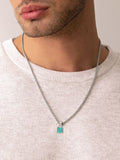 Men's Sterling Silver Necklace with Two-in-One Turquoise & Black Onyx Pendant