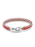 Men's Red Woven 8mm Box Chain Bracelet in Silver