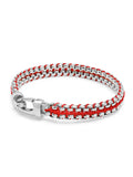 Men's Red Woven 8mm Box Chain Bracelet in Silver