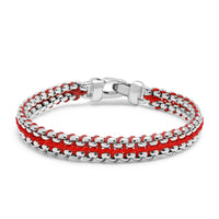 Men's Red Woven 8mm Box Chain Bracelet in Silver