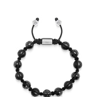 Men's Sterling Silver Beaded Bracelet with Matte Black, Glossy Black Ceramic & One Diamond Ball