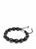 Men's Sterling Silver Beaded Bracelet with Matte Black, Glossy Black Ceramic & One Diamond Ball