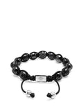Men's Sterling Silver Beaded Bracelet with Matte Black, Glossy Black Ceramic & One Diamond Ball