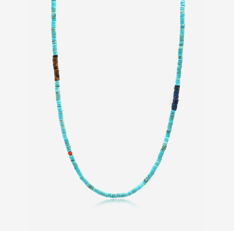 Turquoise Heishi Necklace with Tiger Eye and Blue Lapis