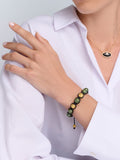 Women's Beaded Bracelet with Green Ceramic and Gold Beads