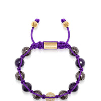 Women's Beaded Bracelet with Faceted Amethyst, Burgundy Ceramic and Gold CZ