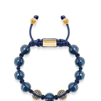 Women's Beaded Bracelet with Blue Ceramic and Gold CZ Beads