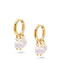 Triple Drop Pearl Hoops in Gold