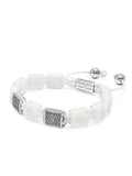 Women's White Ceramic Flatbead Bracelet with Silver CZ