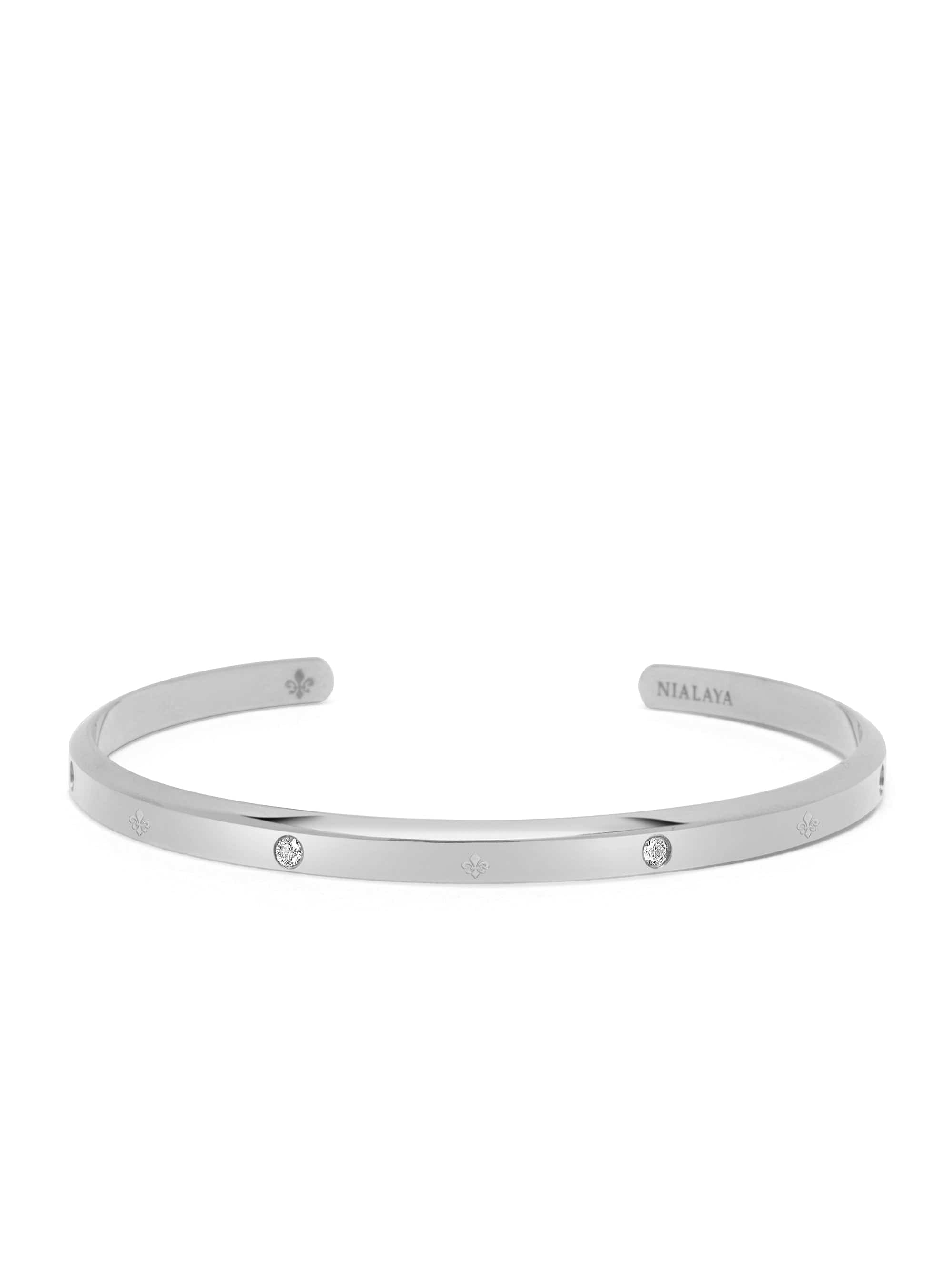 Nialaya Men's Bangle Men's Silver Open Simplicity Fleur de Lis Bangle Men's Silver Open Simplicity Fleur de Lis Bangle