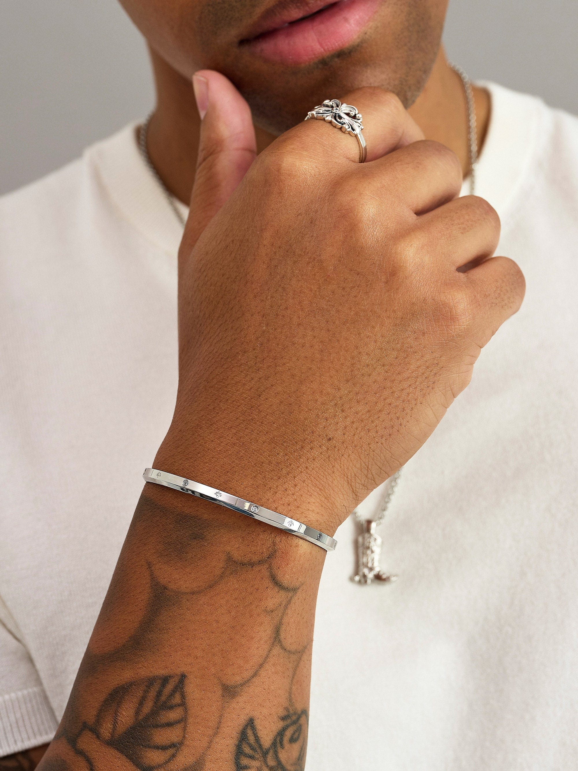 Nialaya Men's Bangle Silver Fleur de Lis Cuff Silver Fleur de Lis Cuff