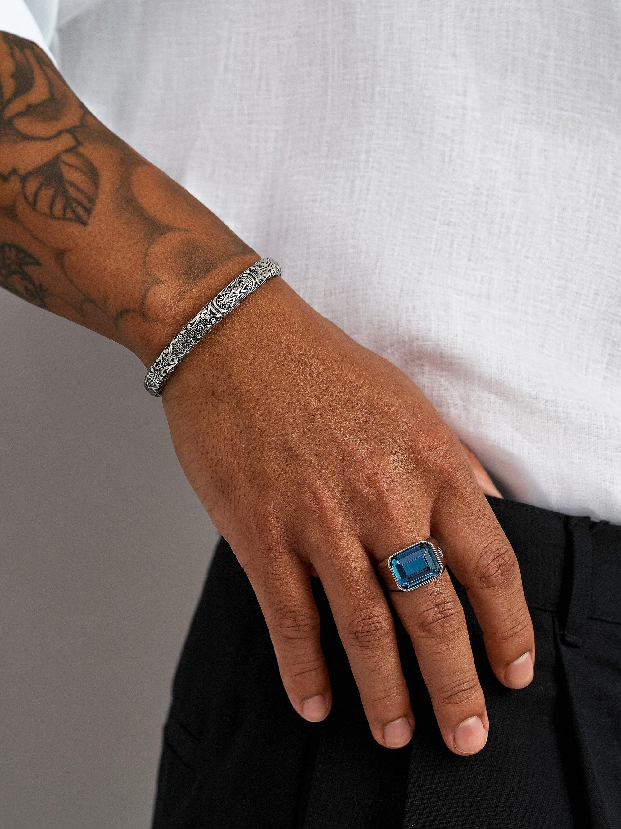 Nialaya Men's Bangle Vintage Cuff Bracelet in Silver Vintage Cuff Bracelet in Silver