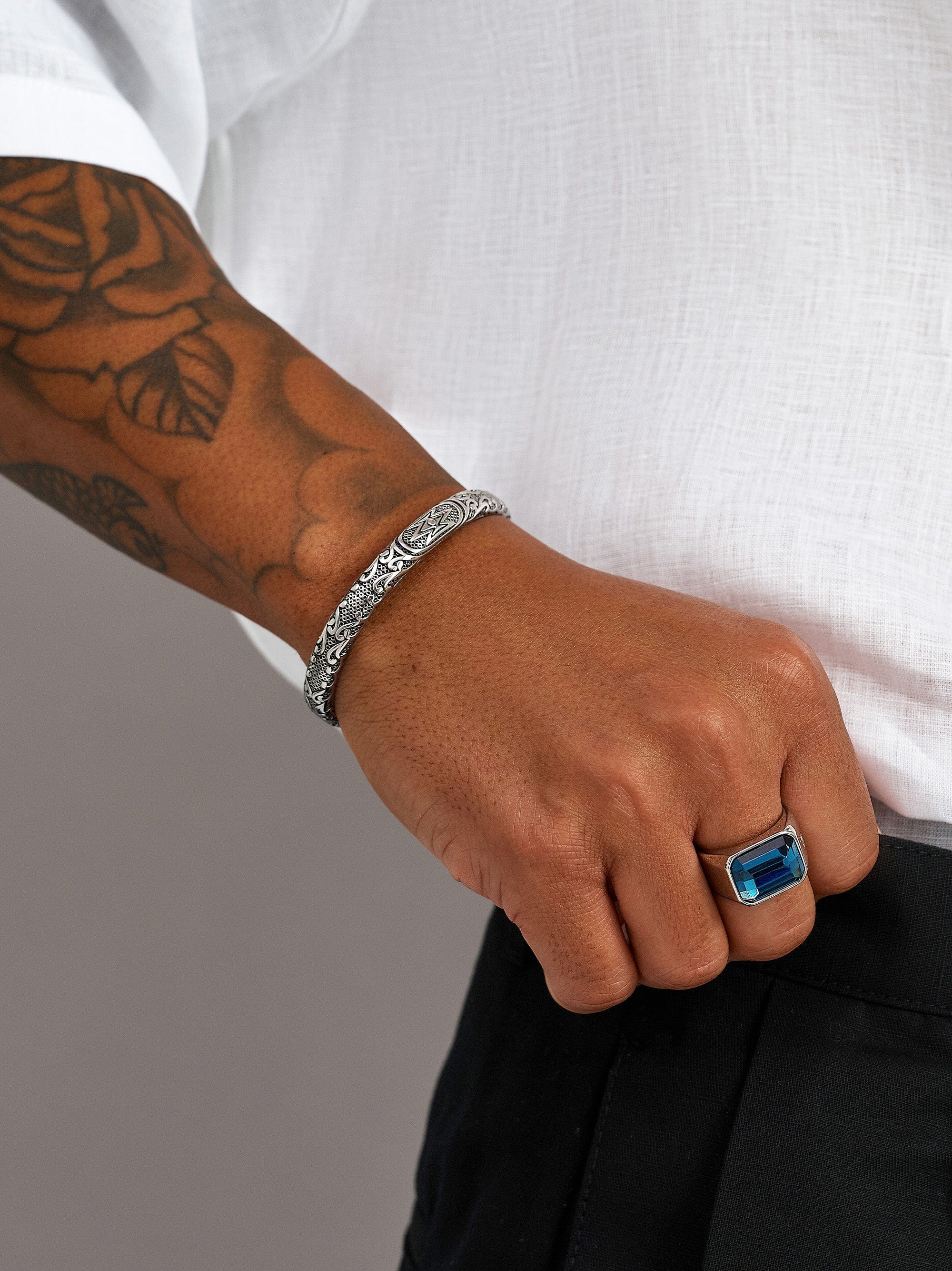 Nialaya Men's Bangle Vintage Cuff Bracelet in Silver Vintage Cuff Bracelet in Silver