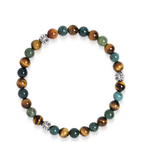 6mm Tiger Eye and Aquatic Agate Bracelet with Silver Balls