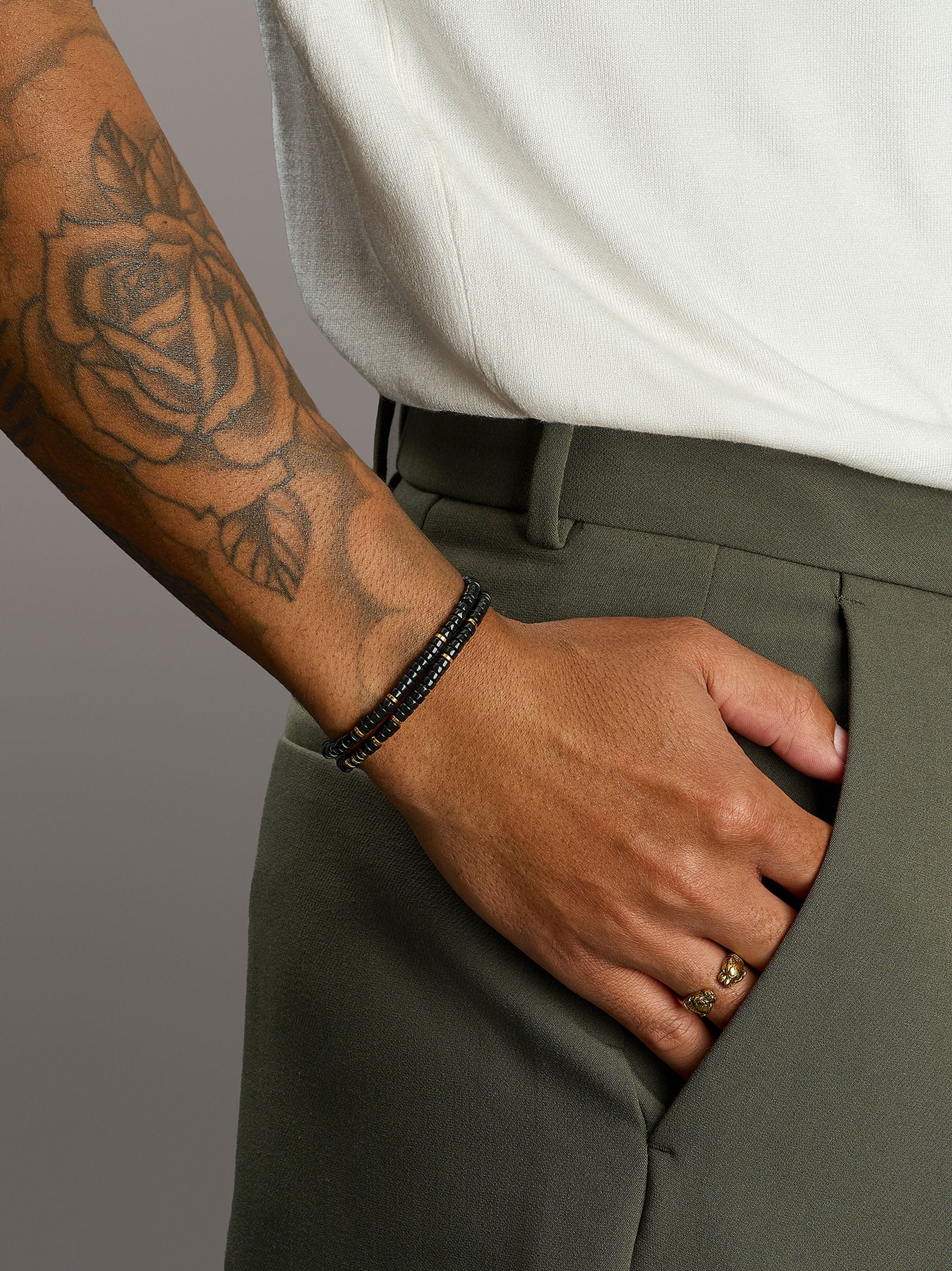 Nialaya Men's Beaded Bracelet Black Onyx Heishi Wrap Bracelet Black Onyx Heishi Wrap Bracelet