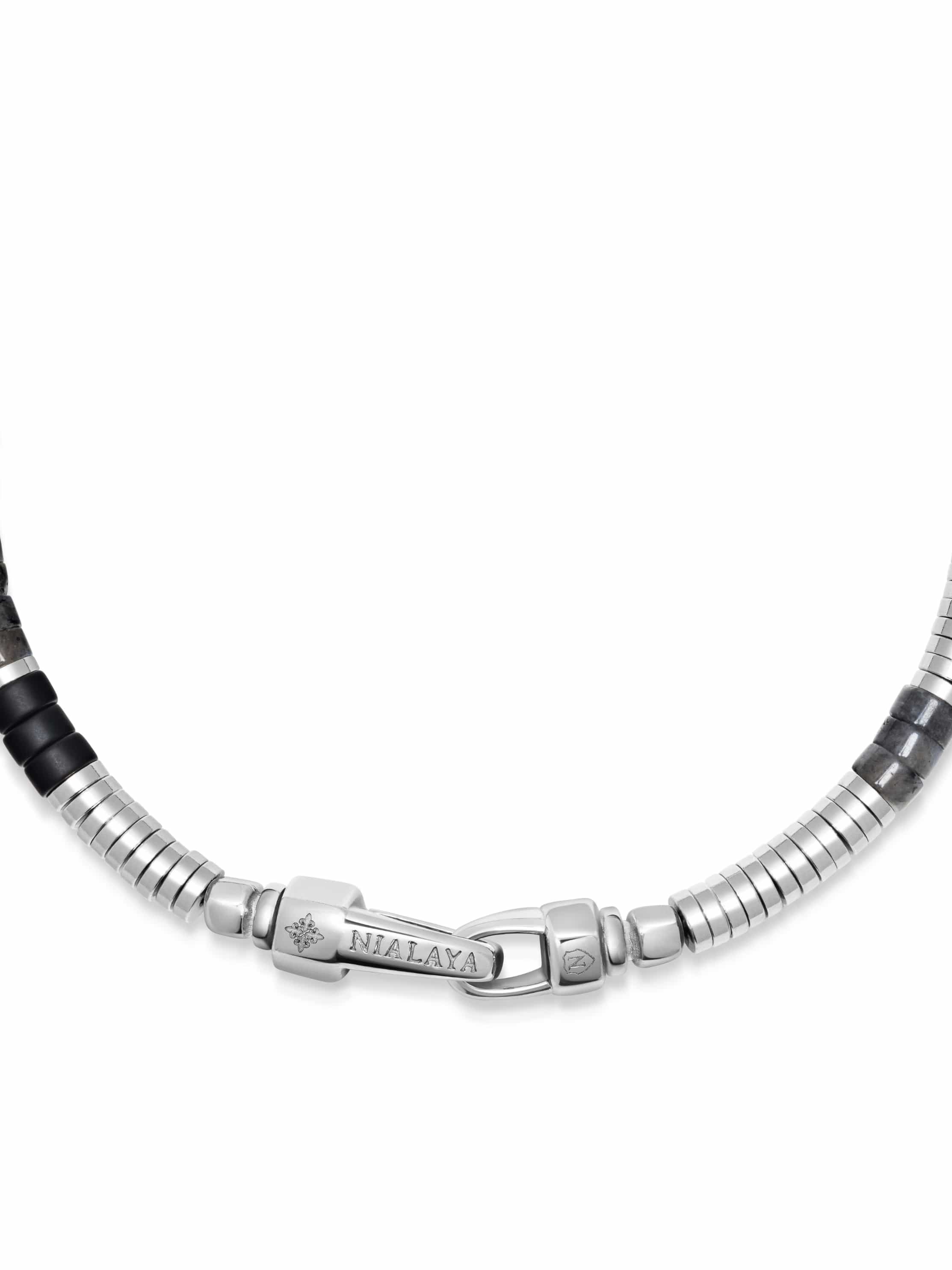 Nialaya Men's Beaded Bracelet Black Onyx & Labradorite Heishi Bracelet Black Onyx & Labradorite Heishi Bracelet