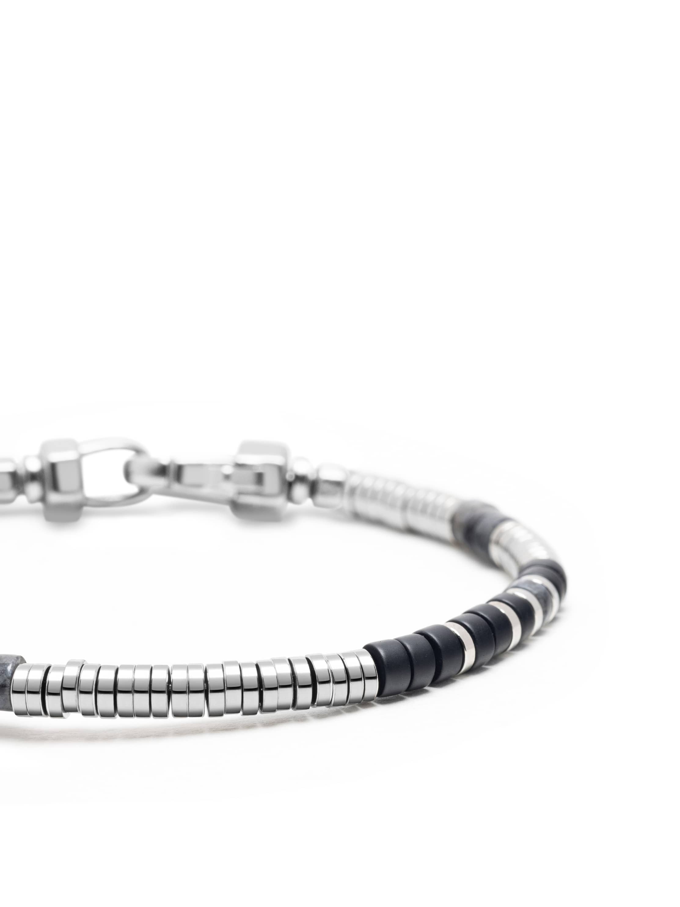 Nialaya Men's Beaded Bracelet Black Onyx & Labradorite Heishi Bracelet Black Onyx & Labradorite Heishi Bracelet