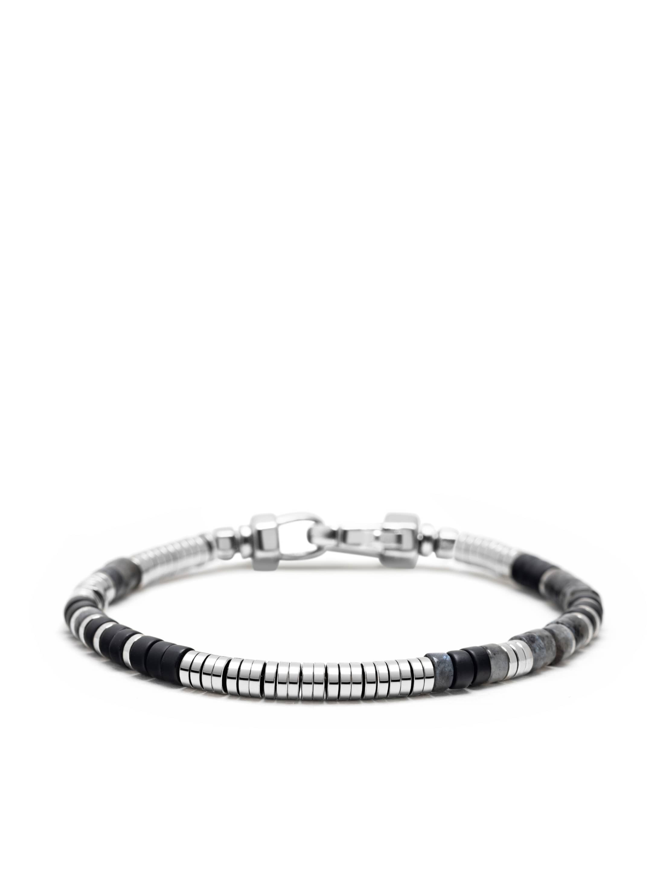 Nialaya Men's Beaded Bracelet Black Onyx & Labradorite Heishi Bracelet Black Onyx & Labradorite Heishi Bracelet