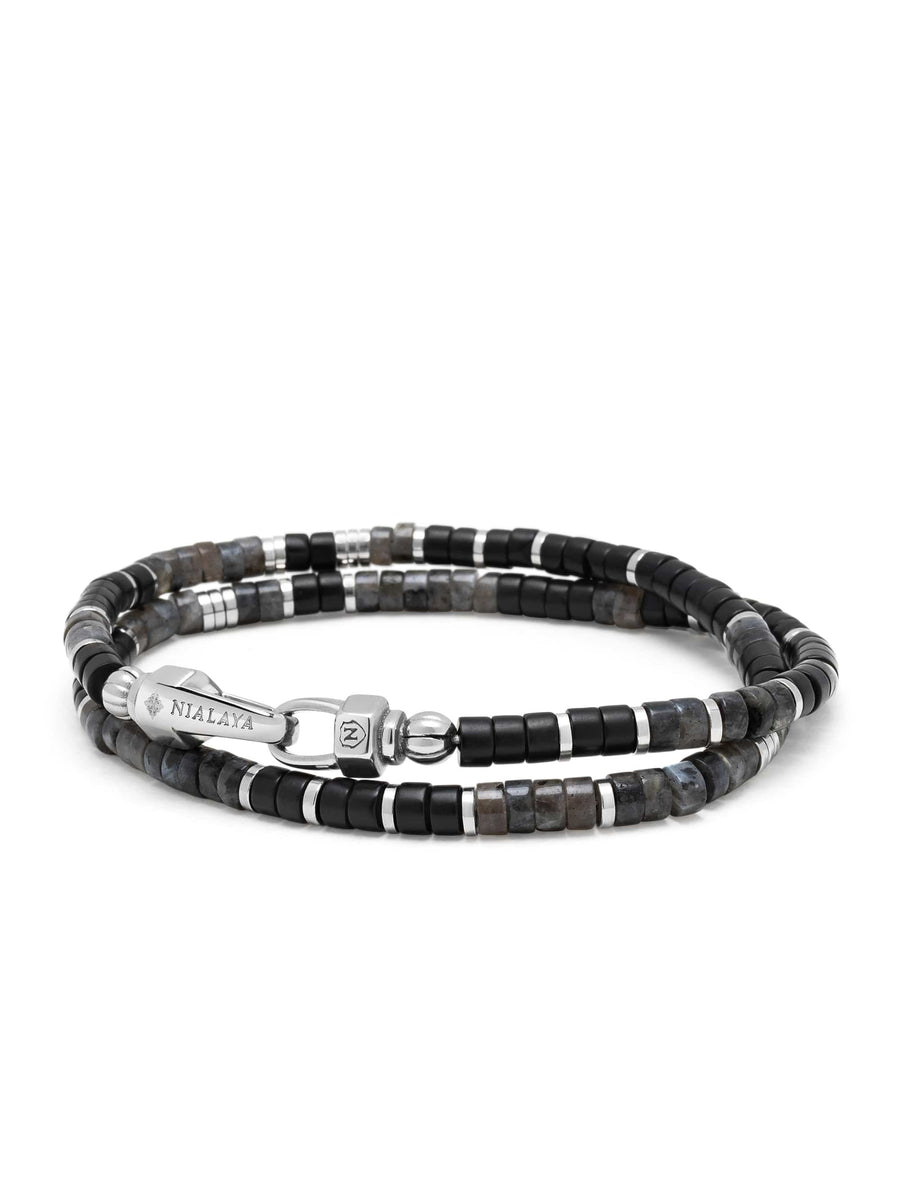 Black Onyx & Labradorite Heishi Wrap Bracelet
