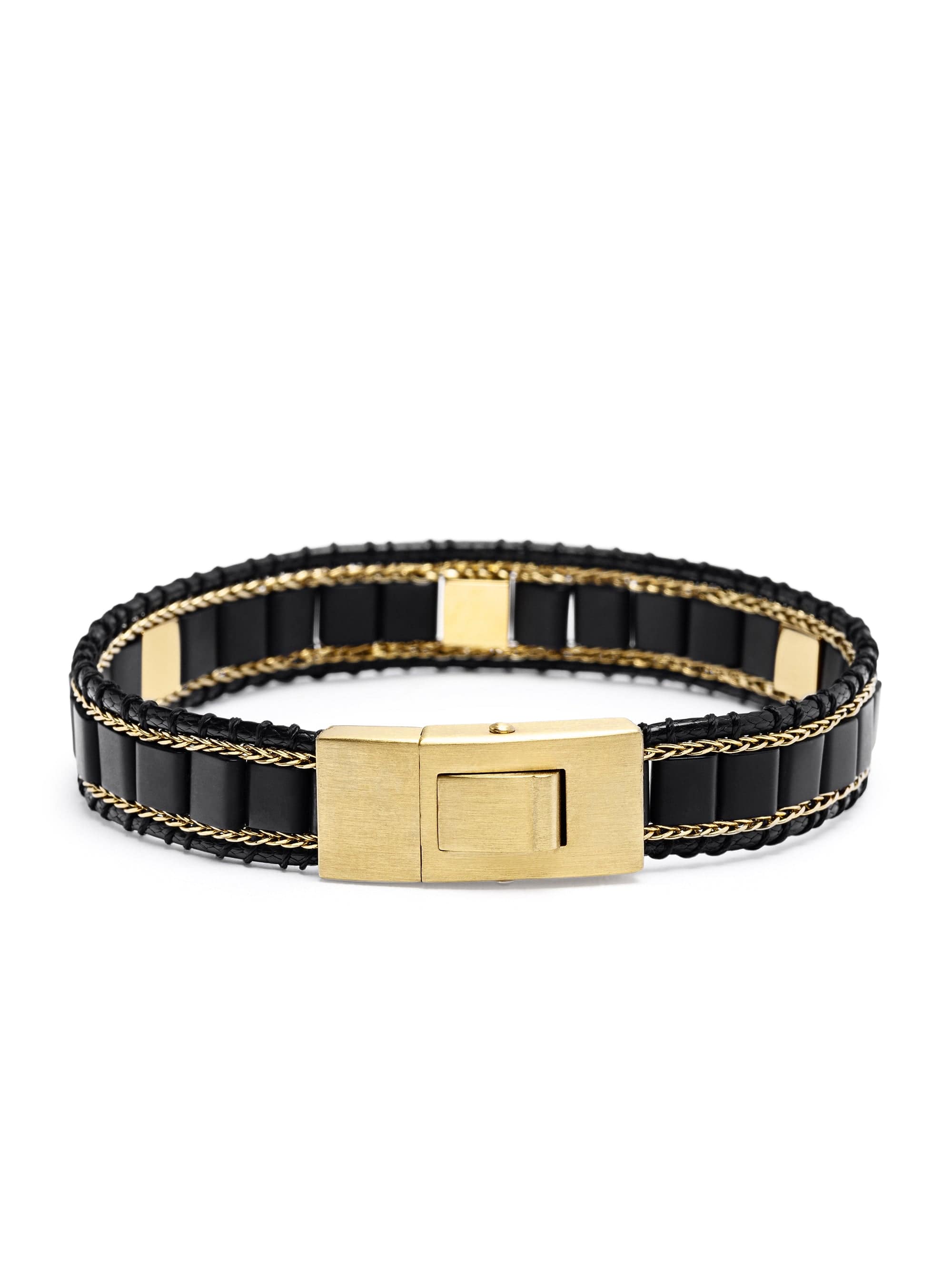 Nialaya Men's Beaded Bracelet Black Onyx Stud Bracelet Black Onyx Stud Bracelet