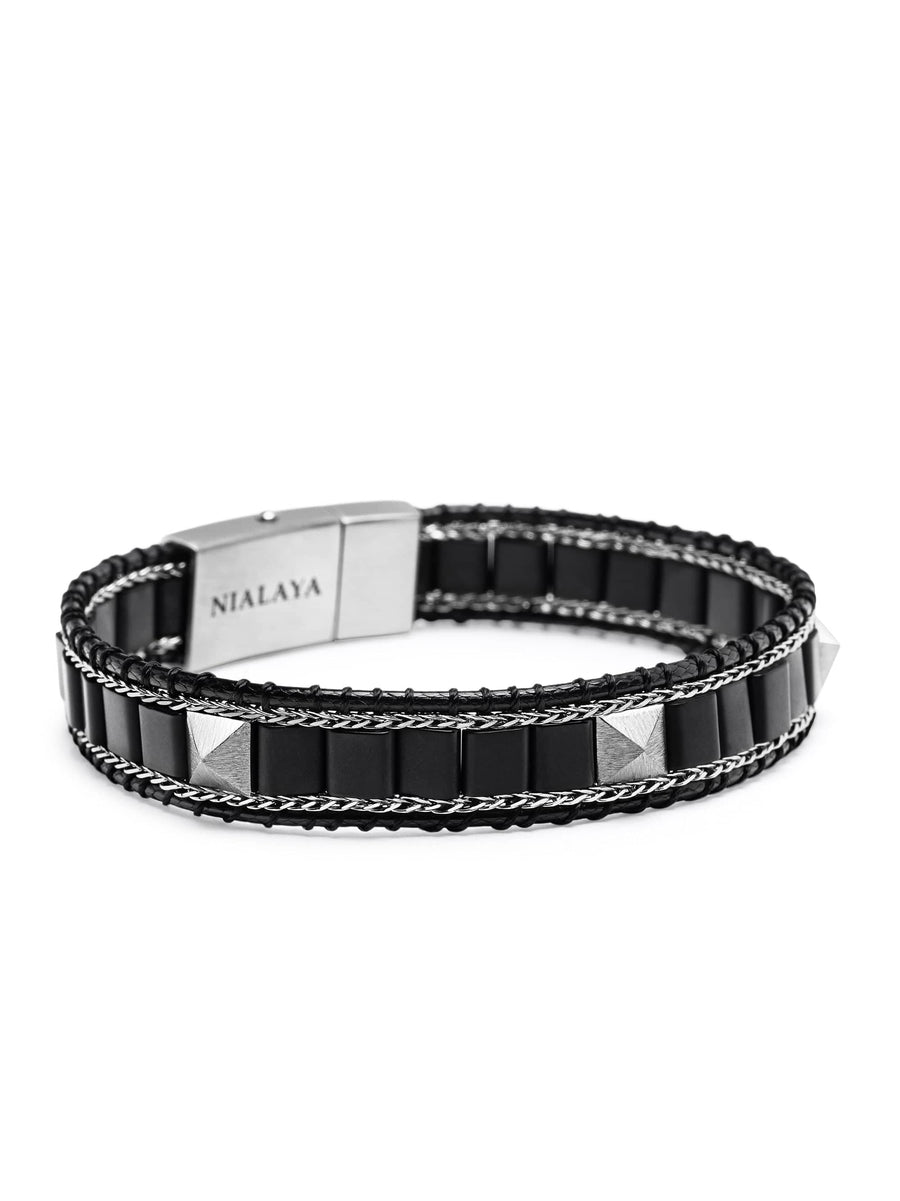 Black Onyx Stud Bracelet with Silver