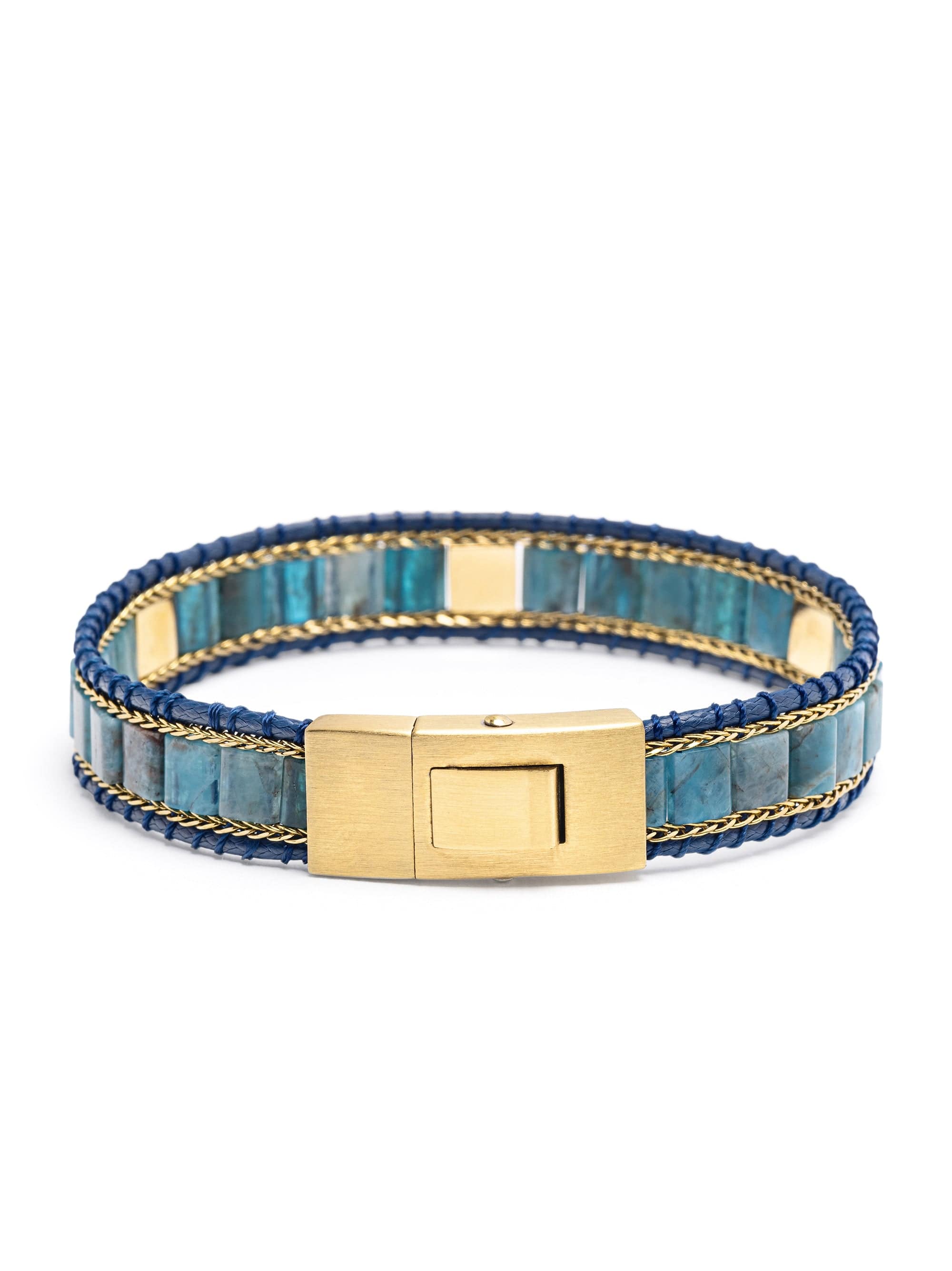 Nialaya Men's Beaded Bracelet Blue Apatite Stud Bracelet Blue Apatite Stud Bracelet
