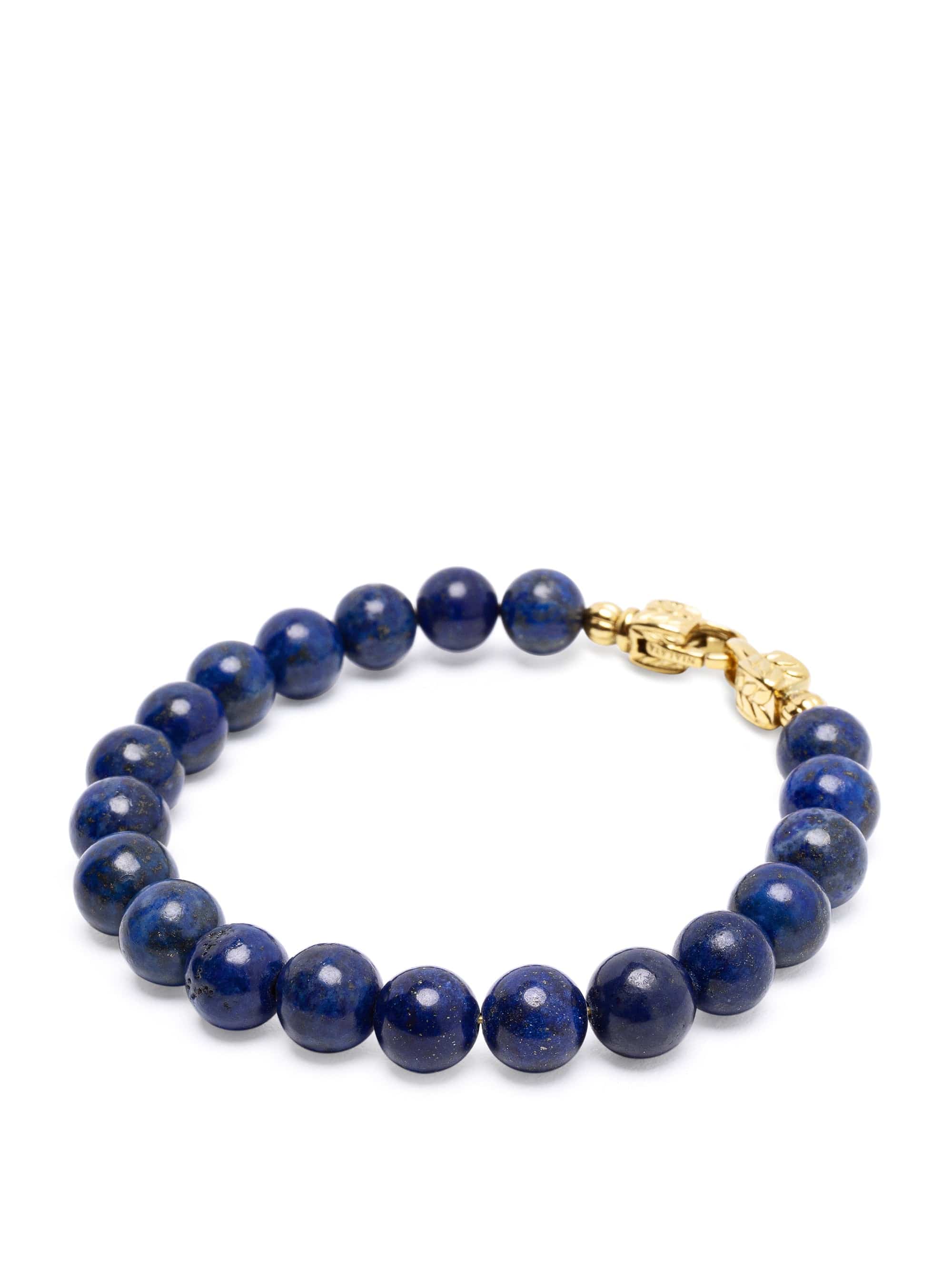 Nialaya Men's Beaded Bracelet Blue Dumortierite Healing Bracelet with Gold Lock Blue Dumortierite Healing Bracelet with Gold Lock