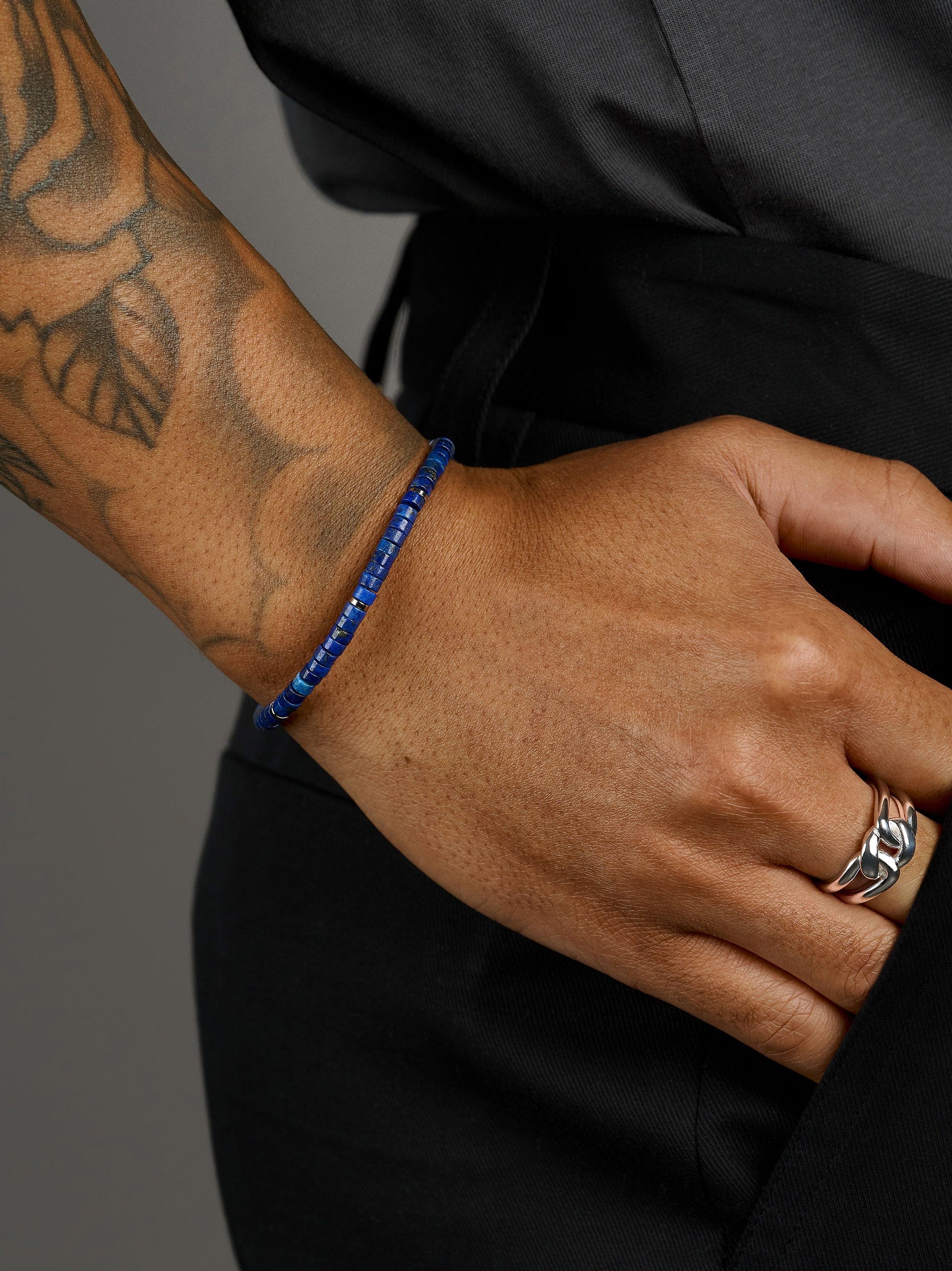 Nialaya Men's Beaded Bracelet Blue Lapis Heishi Bracelet Blue Lapis Heishi Bracelet