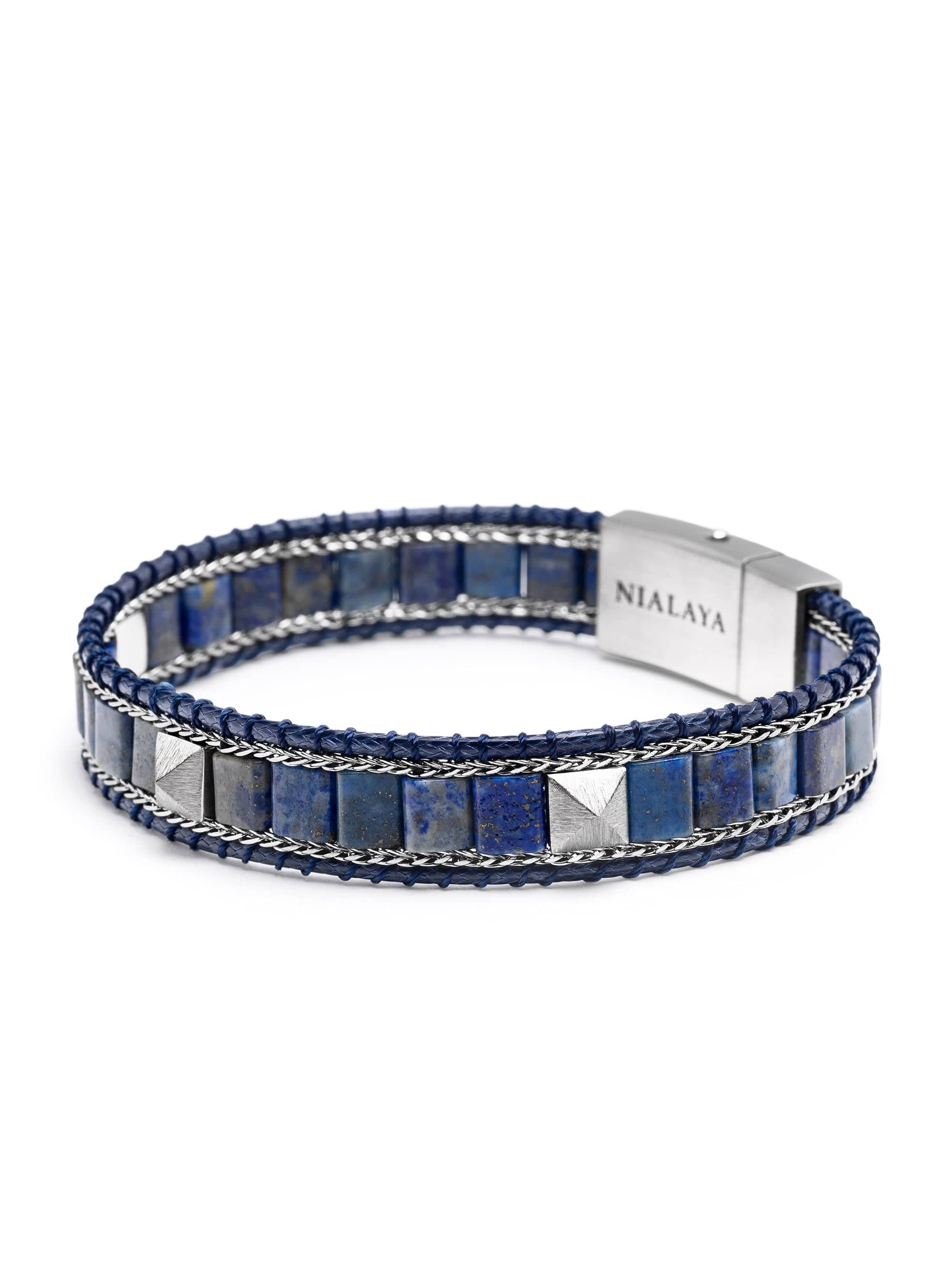 Nialaya Men's Beaded Bracelet Blue Lapis Stud Bracelet Blue Lapis Stud Bracelet